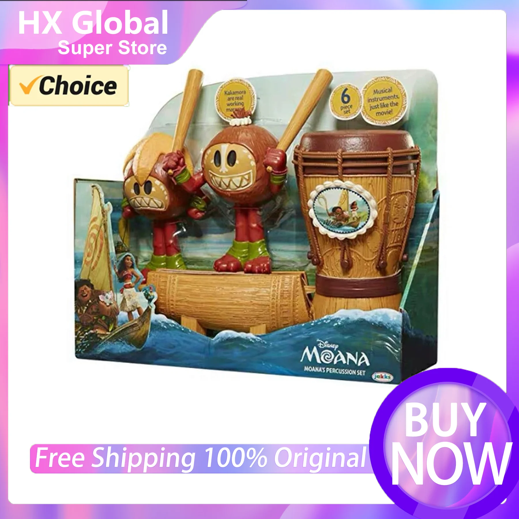 Disney Moana 2 Ocean Adventure Film Pirate Coconut Kakamorat War Drum Percussion Custom Set for Kids Action Figure Model Toys