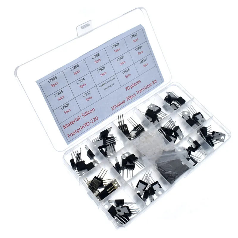 70PCS TO-220 L7808/7812/7905/7915/LM317Tthree-terminal voltage regulator tube 14 types set box