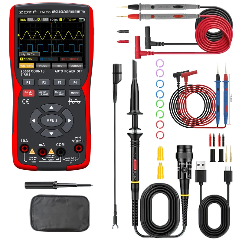 ZOYI ZT-703S 3-in-1 Oscilloscope Multimeter with 3.5 Inch IPS Display,25000 Counts, Dual Channel 50MHZ Bandwidth,280MSa/s High