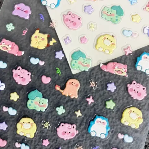 Pokemon Pikachu Nail Stickers 5D Embossed Nail Art Stickers Water Cup Phone Case DIY Deco Birthday kids Gift