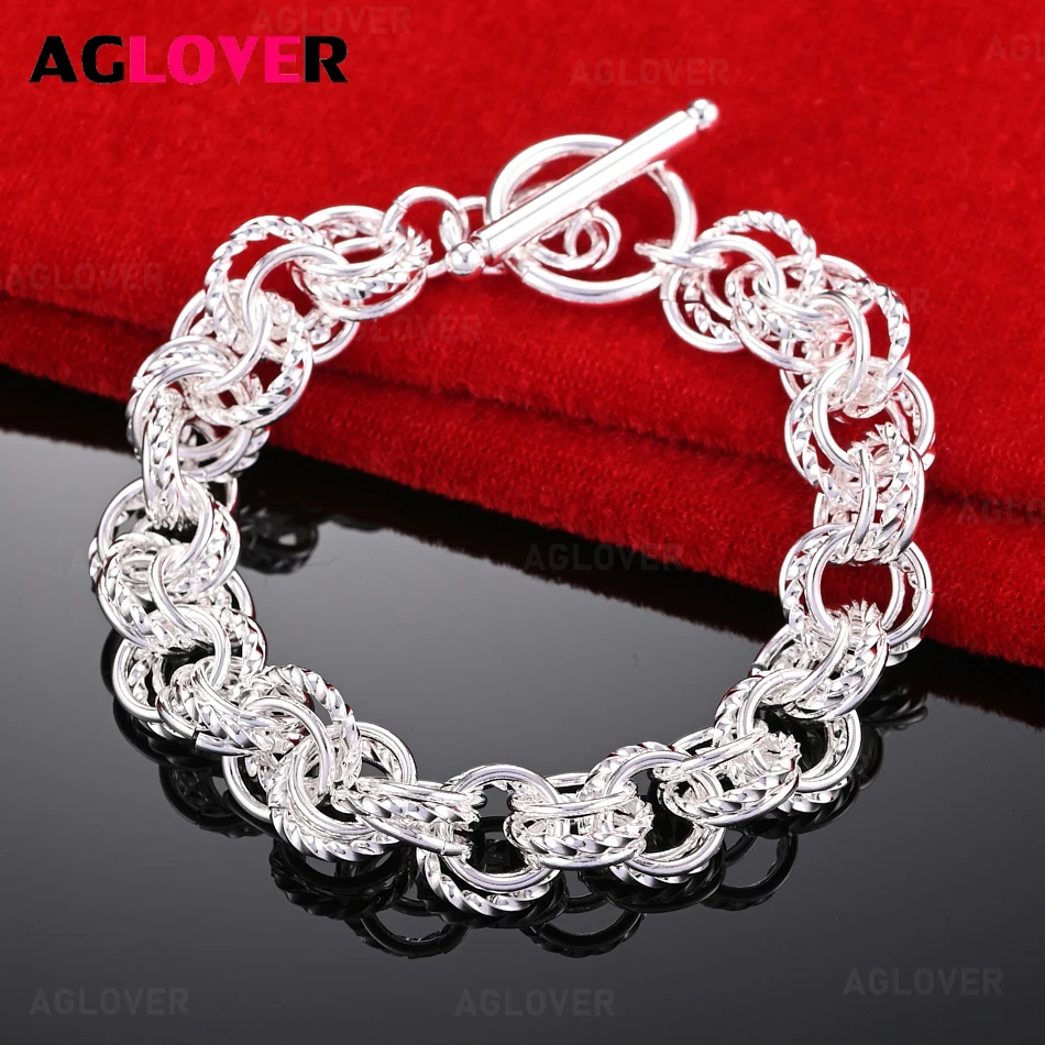 

AGLOVER 925 Sterling Silver Twisted Smooth Double Ring Bracelet Charming Fashion Wedding Jewelry