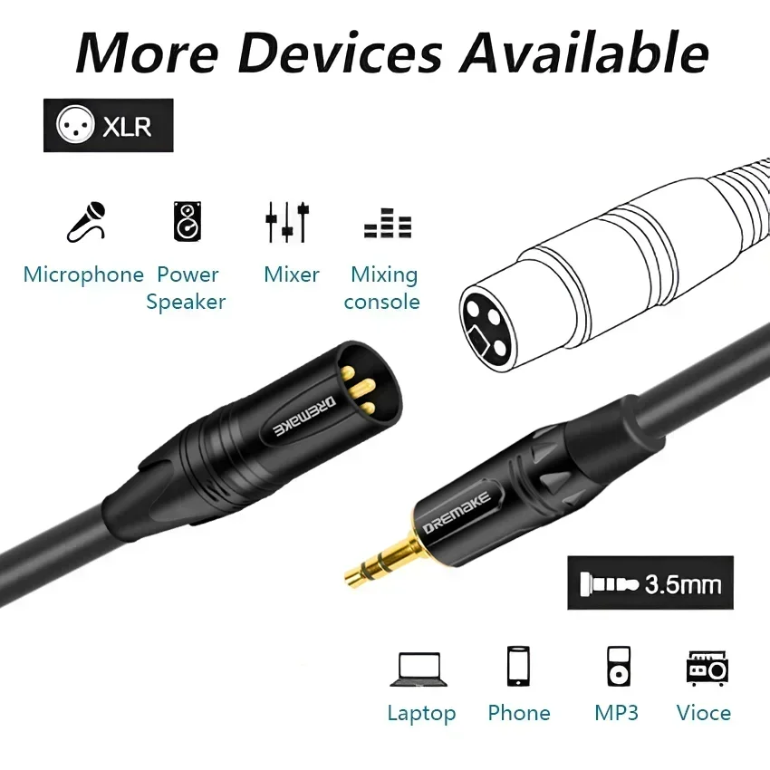 XLR To 3.5mm Cable Unbalanced Male XLR To 1/8 Inch Stereo Jack Aux Microphone Cable Mic Cord for Cell Phone Laptop Speaker Mixer