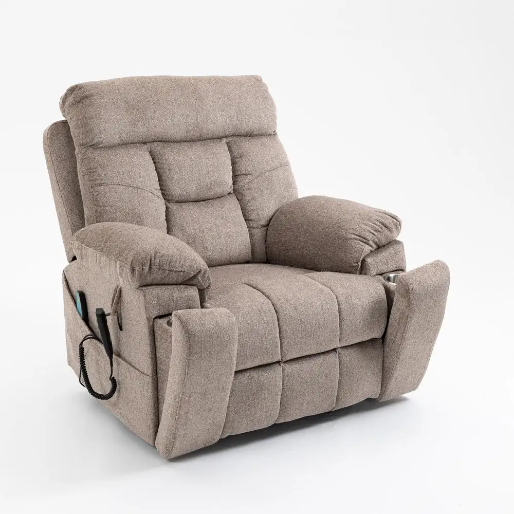 Sillón elevador eléctrico de gran tamaño, sillón reclinable de terciopelo para hombre grande, masaje calentado 180 ° Motores OKIN duales de uso plano con capacidad de 400 lb