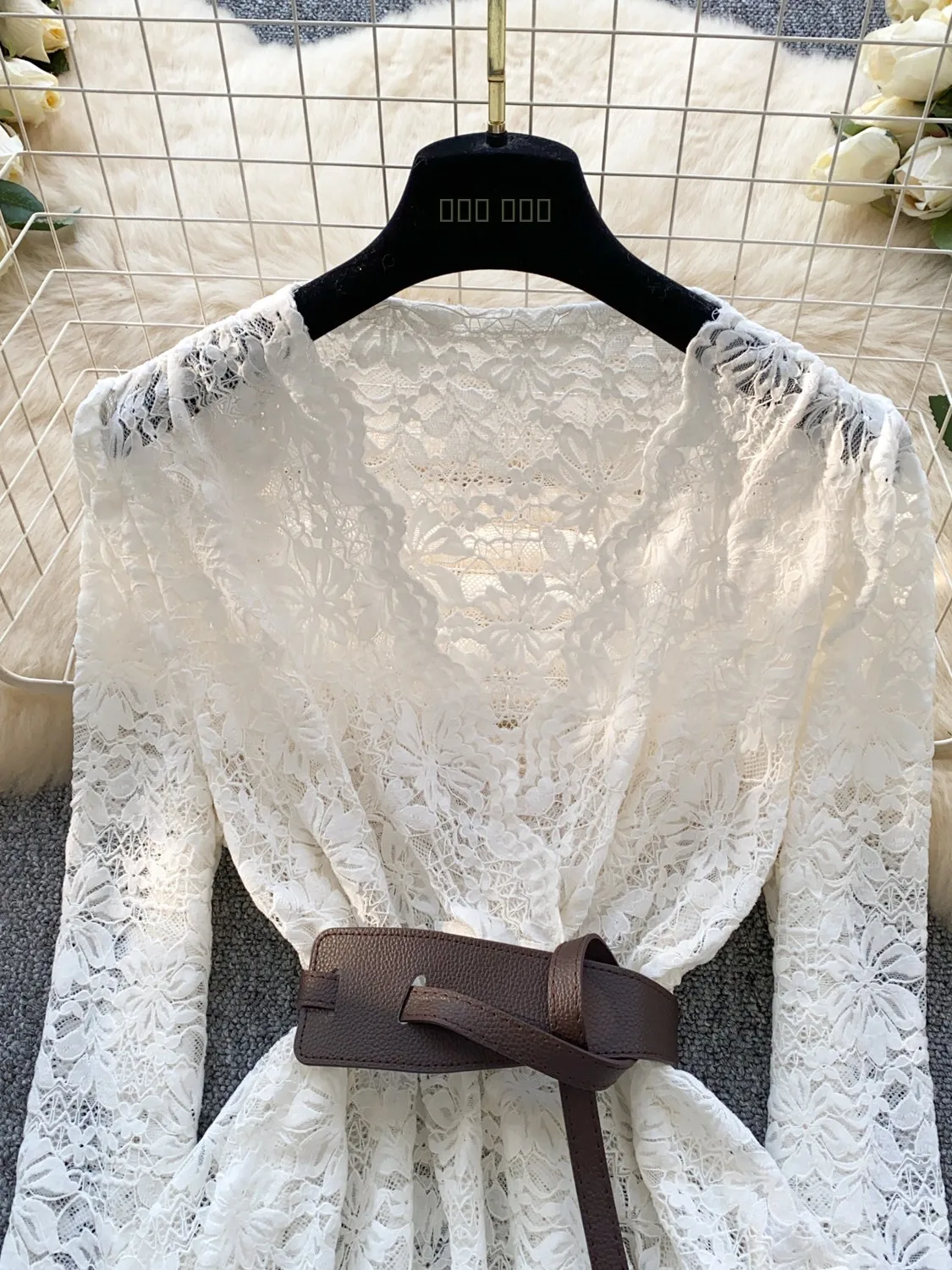 Coreano Sle Long Sve V-Ne Cardigan aperto in pizzo Faion da donna Top dimagrante Ele Pendolarismo irt Casual Loose Fit