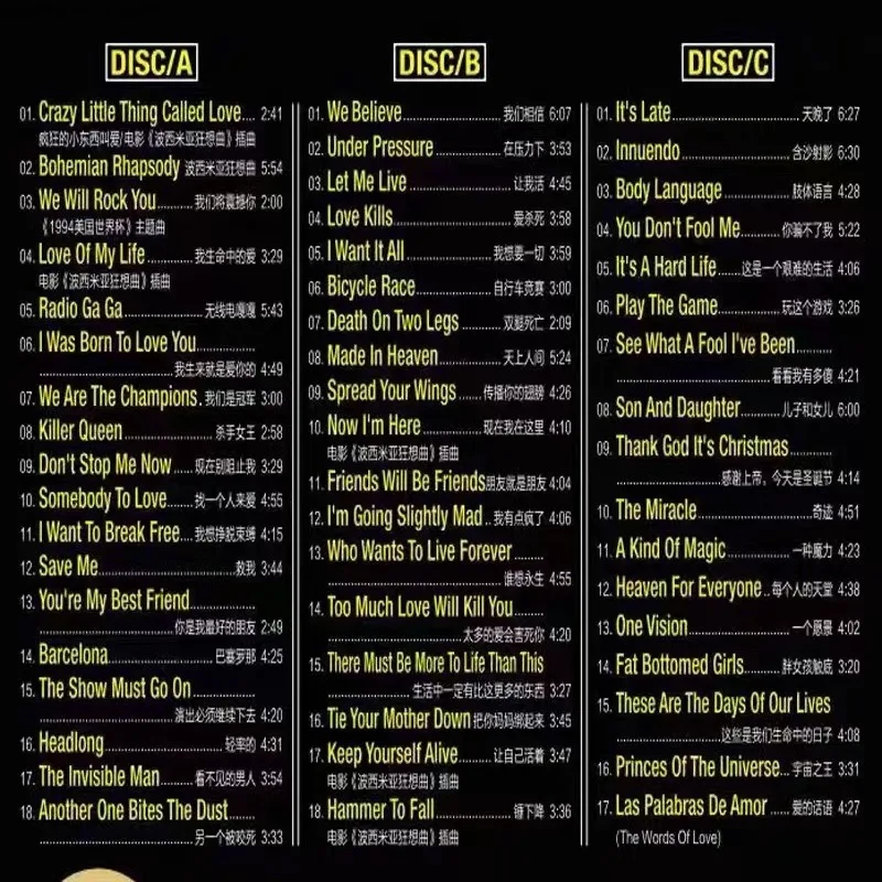 3 CDs chansons Pop Rock classiques voiture CD en vinyle sans perte musique nostalgique classique, célèbre groupe de Rock britannique