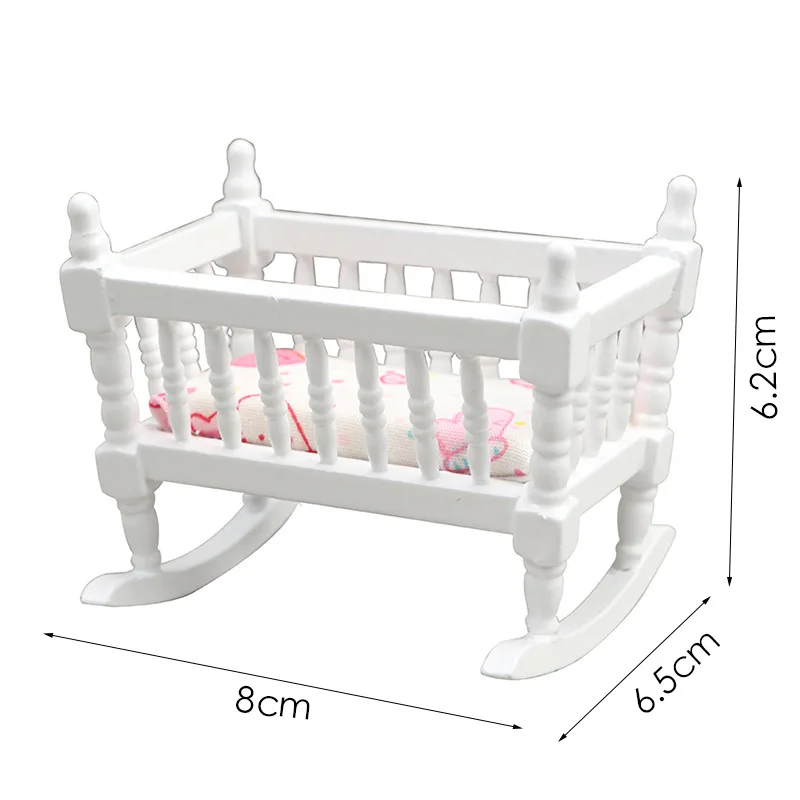 مقياس 1:12 دمية مصغرة خشبية مهد الطفل الأبيض محاكاة الأثاث نموذج بيت الدمية المشهد الصغير اكسسوارات الديكور 2025 #2