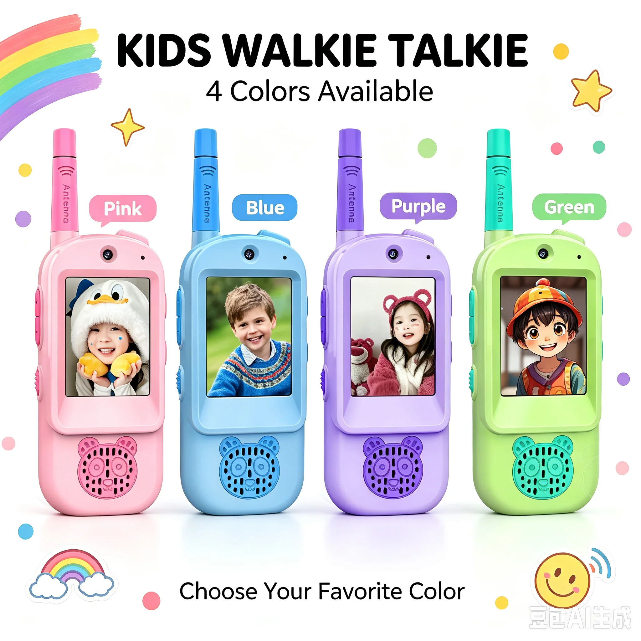 D23 Video Walkie Talkies for Kids 2 Pack USB Rechargeable Intercom Walkie-talkie 2 Screen One-Click Call Child Video Intercom