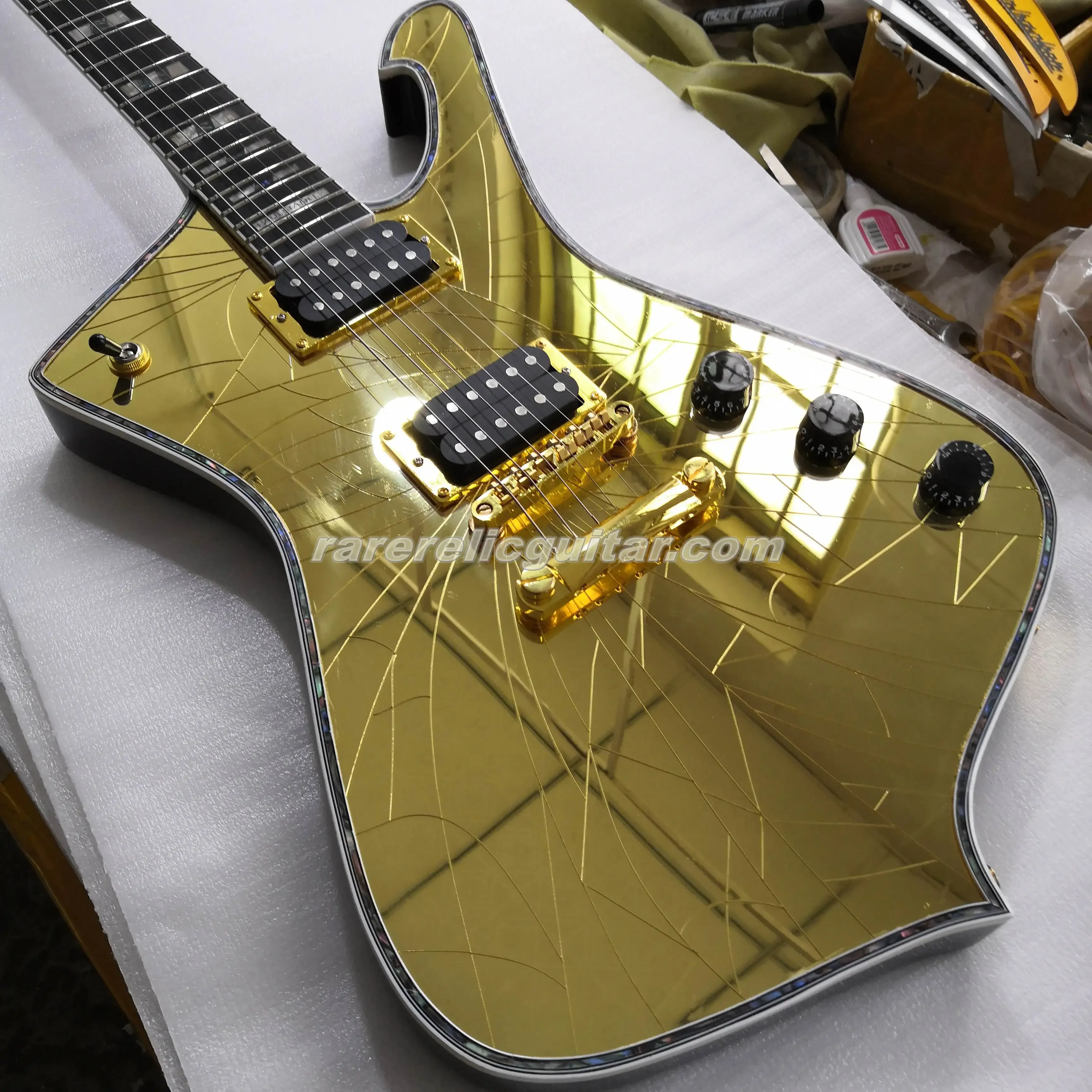 

In Stock PS2CM Purple Gold Sliver Cracked Mirror ICEMAN Stanley Electric Guitar Abalone Body binding Pearl Abalone Block Inlay