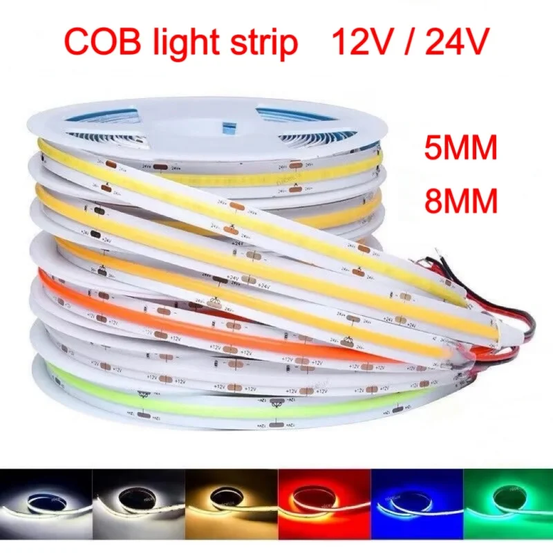 

COB light strip12V 24V strip lights 5mm/8mm wide 3000k/4000k/6000k Low voltage dual color soft light strip cabinets living room