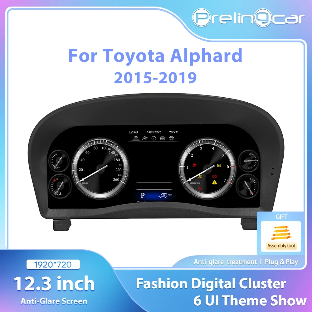 Prelingcar Digital Dashboard For Toyota Alphard 2015-2019 Years Car Lcd Panel Speedometer Virtual Cockpit