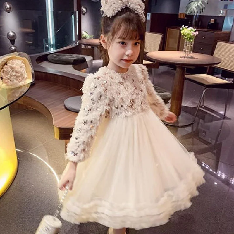 

Girl Dress Kids Baby Party Birthday Evening Gown 2024 Sequin Spring Autumn Cotton Birthday Gift Flower Girl Dress Children Cloth