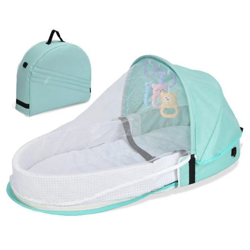Babybed Wieg Handig opvouwbaar anti-crush middenbed met klamboe Comfortabel matras Reiswieg voor pasgeboren kamperen