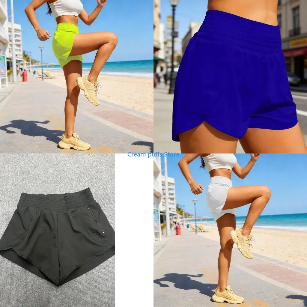 50LE High Rise Women's Running Shorts Quick Dry Fabric Double Layer Design Inner Coverage for Comfort and Active Use