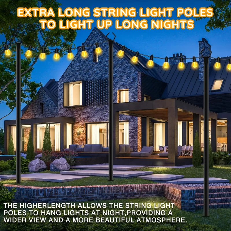 2027 HOT Metal Pole with Fork for Outdoor String Lights Pole Perfect for Gardens Patios Weddings, Backyards Decks & Parties