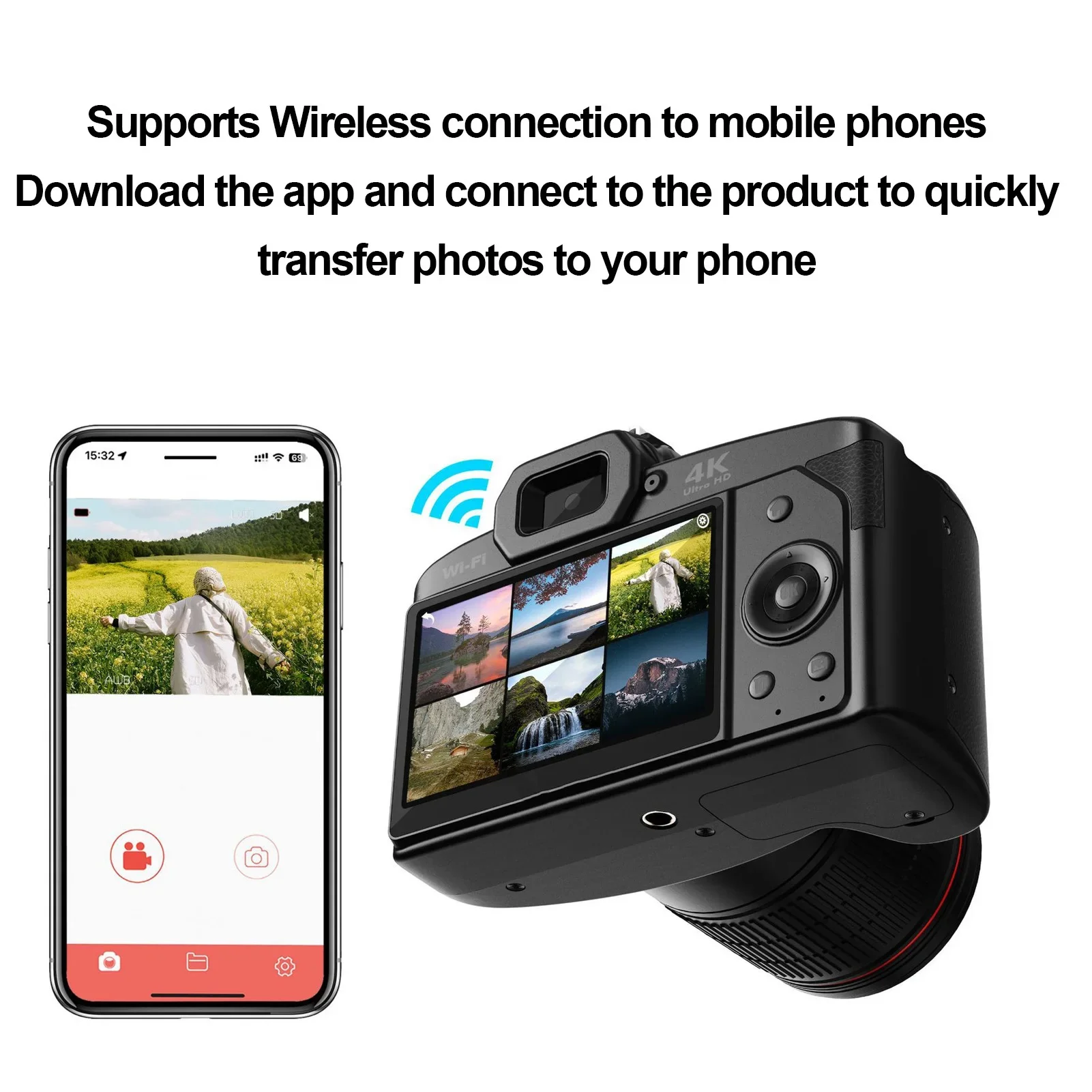 كاميرا رقمية بدقة 4K بدقة 64 ميجابكسل - شاشة IPS مقاس 3 بوصات، تكبير 16x، رؤية ليلية، كاميرات مزدوجة لاسلكية، بطاقة ذاكرة سعة 32 جيجابايت