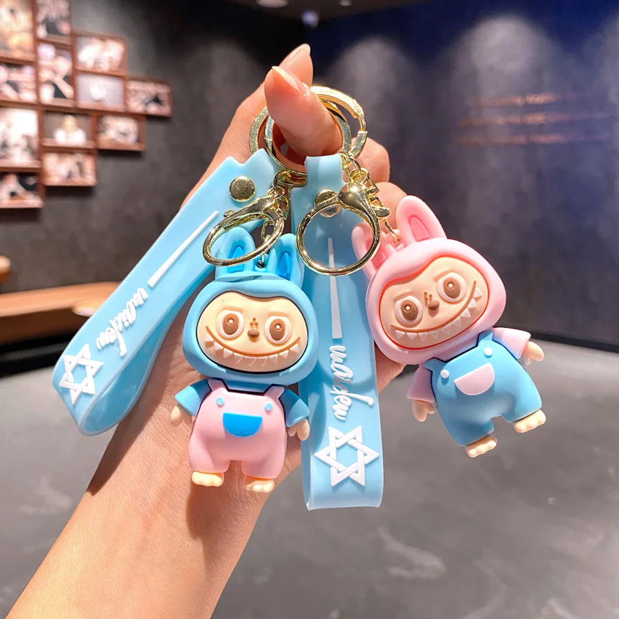 New Labubu Small Sheep Keychain Girls Backpack Pendant Car Key Chain Pendant Gift Cute Lamb Kawaii  Bag Keyring wholesale