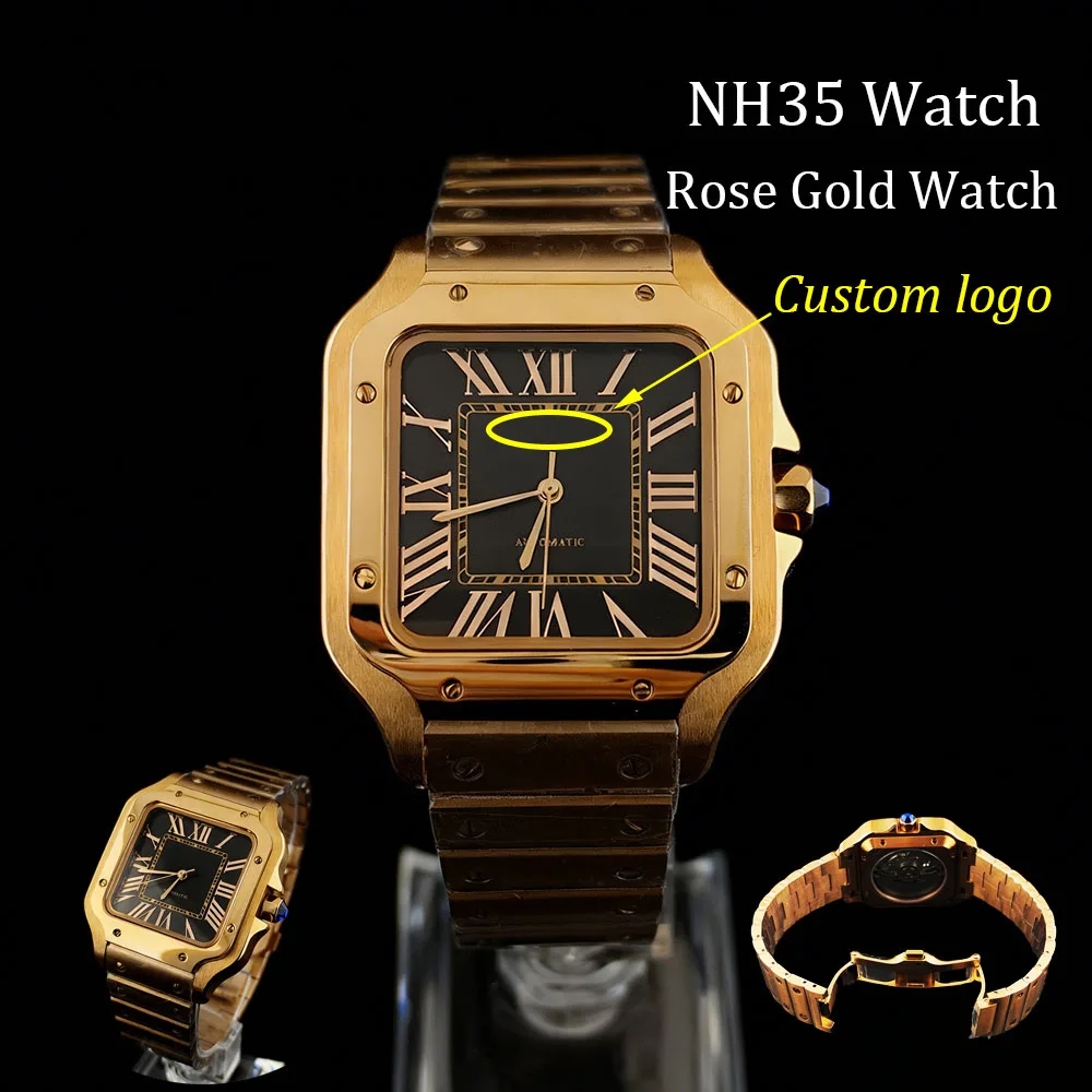 

Часы NH35 38 мм, часы из розового золота, мужские автоматические часы, высококачественные часы из нержавеющей стали с индивидуальным логотипом, часы NH35 с механизмом