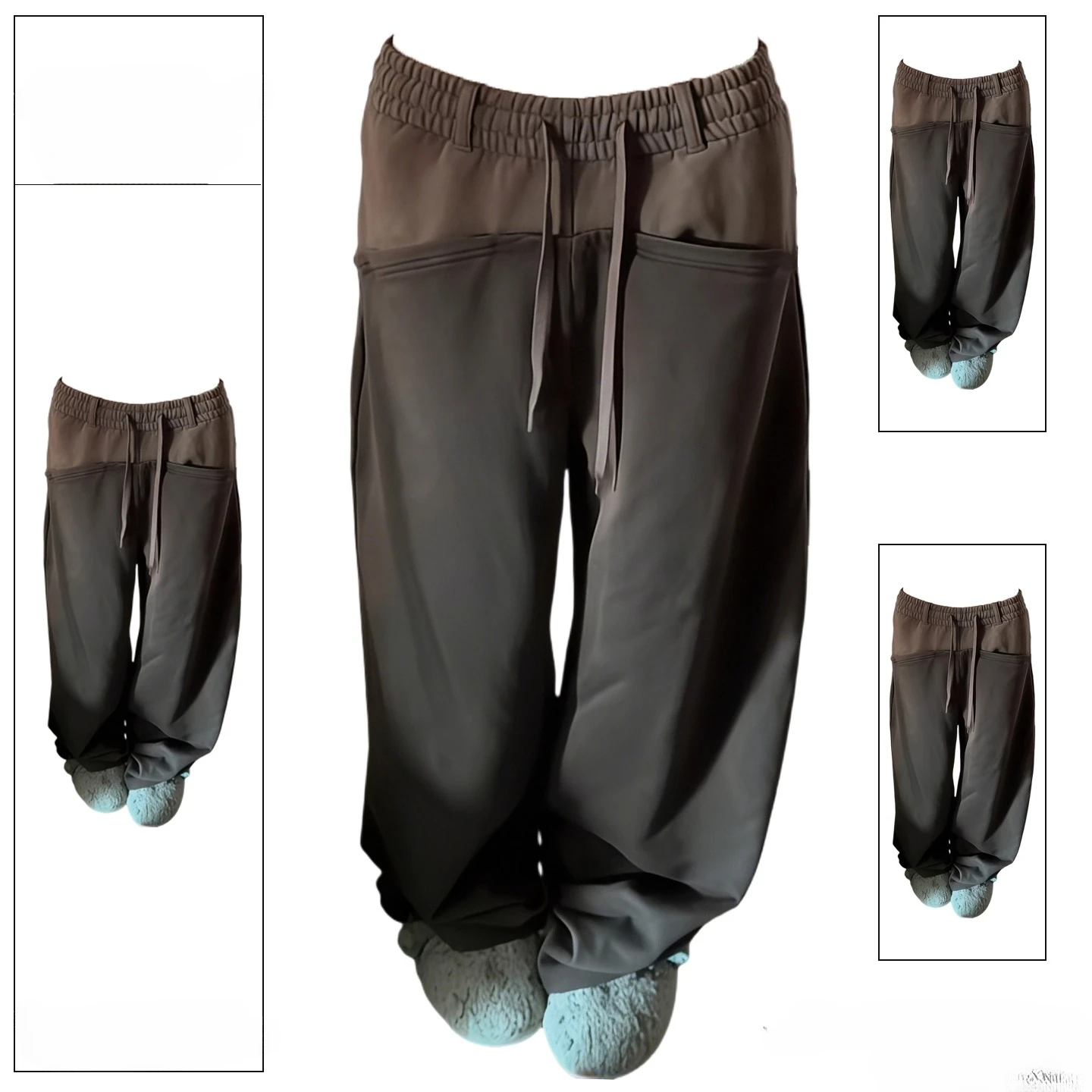 Americano retro design marrom calças de moletom femininas 2025 inverno nova moda elegante spliciing solto versátil calças de perna larga menina