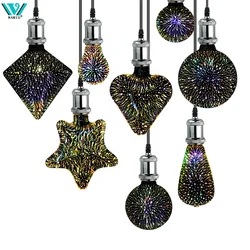 1-4pcs 3D LED Light Bulb E27 110V 220V ST64 G80 G95 G125 Diamond Heart Decoration LED Lamp Holiday Lights Novelty Christmas Lamp