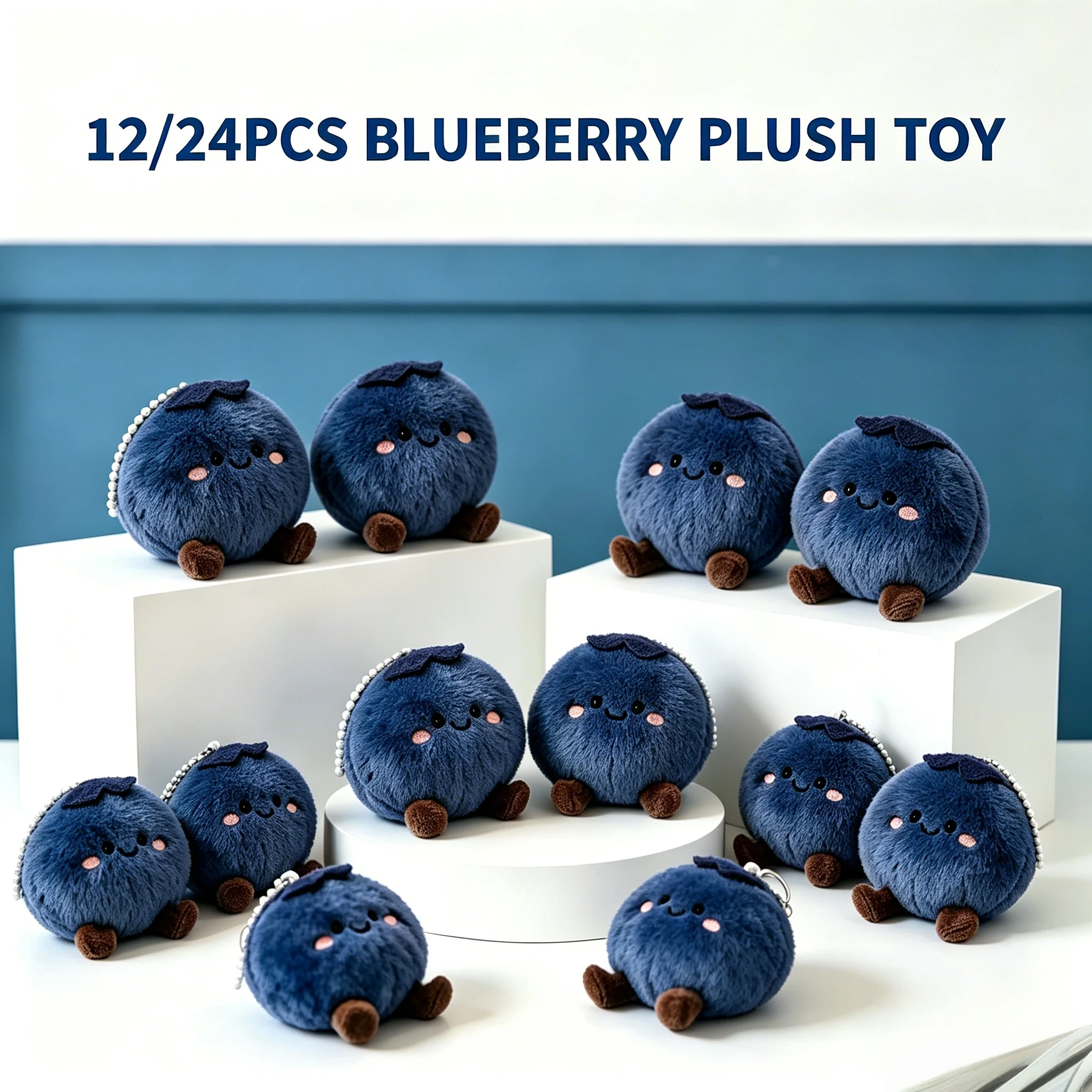 12/24Pcs Blueberry Stuffed Plush with Thank You Berry Much Card 3 Inch Cute Blueberry Fruit Stuffed Plush for Party Soft Berry S