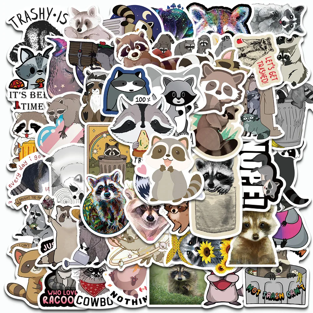 50PCS Cartoon Raccoon Stickers Cute Animals DIY Decals Laptop Guitar Luggage Phone Stationery Scrapbook Kid Gifts Toys Stickers