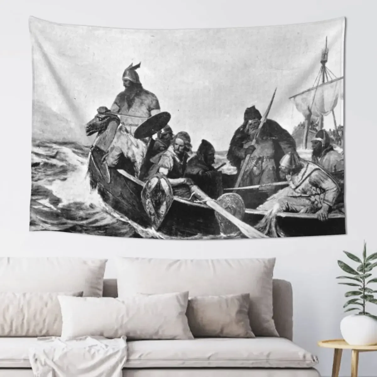 

Vikings Landing in Iceland Illustration (1909) Tapestry Room Decorator Decorative Wall Murals Aesthetic Room Decors Tapestry