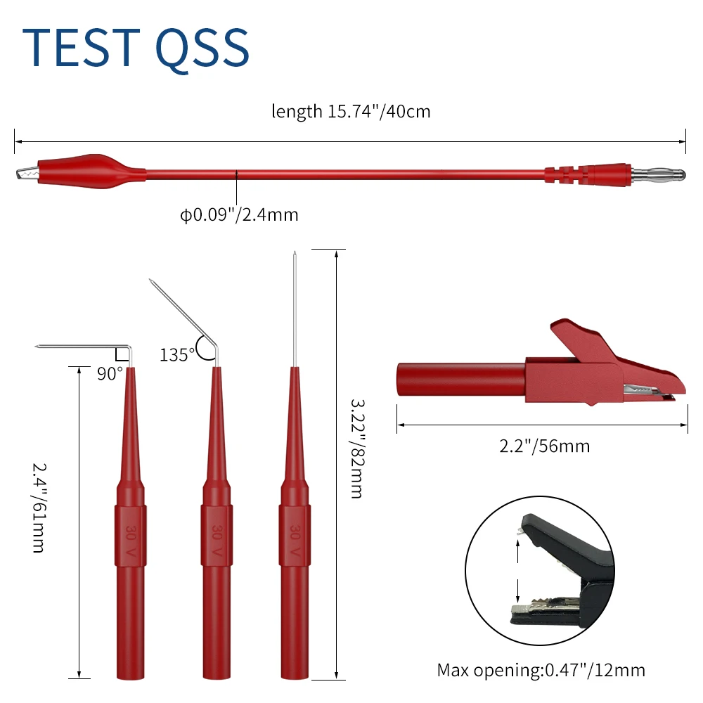 QSS Multimeter Test lead Kit Alligator Clips to 4MM Banana Plug with Alligator Clips Test Probe Accessories Q.T8006