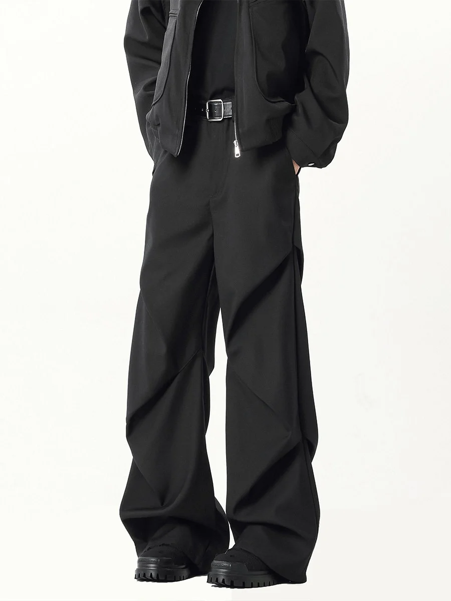 

Брюки с высокой талией и широкими штанинами для мужчин и женщин, осенние, с дизайнерскими складками, повседневные, свободные, в американском стиле, в пол, для молодежи