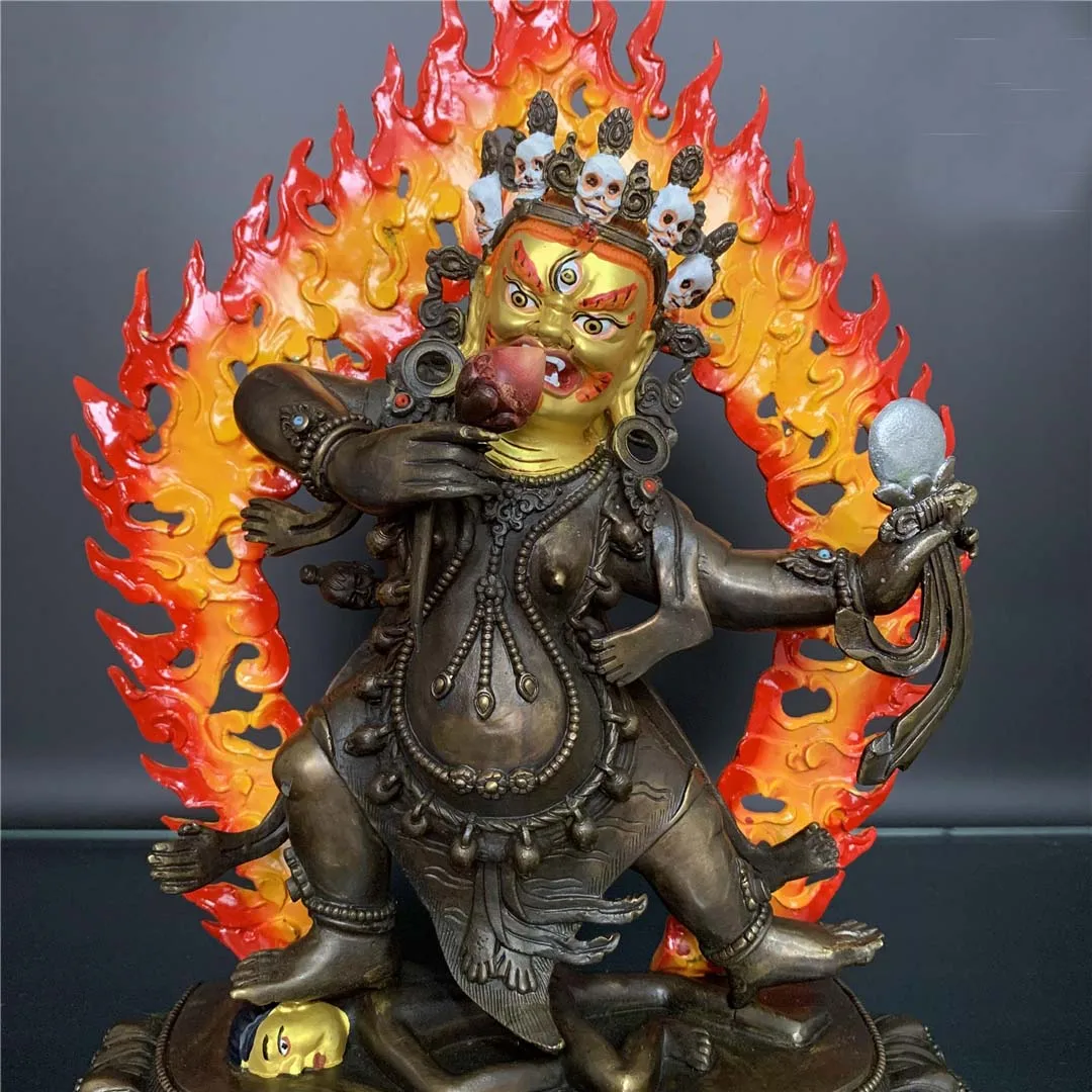 34cm Rare GOOD Nepal Tibet Temple brass Worldly Protector Drogdze Wangmo Dezoram Buddha statue Buddhist hall Worship protection