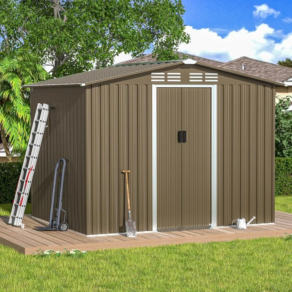 

8X6' Outdoor Metal Storage Shed, Large Metal Storage Shed with Double Door Handles and Vents for Patio and Outdoors