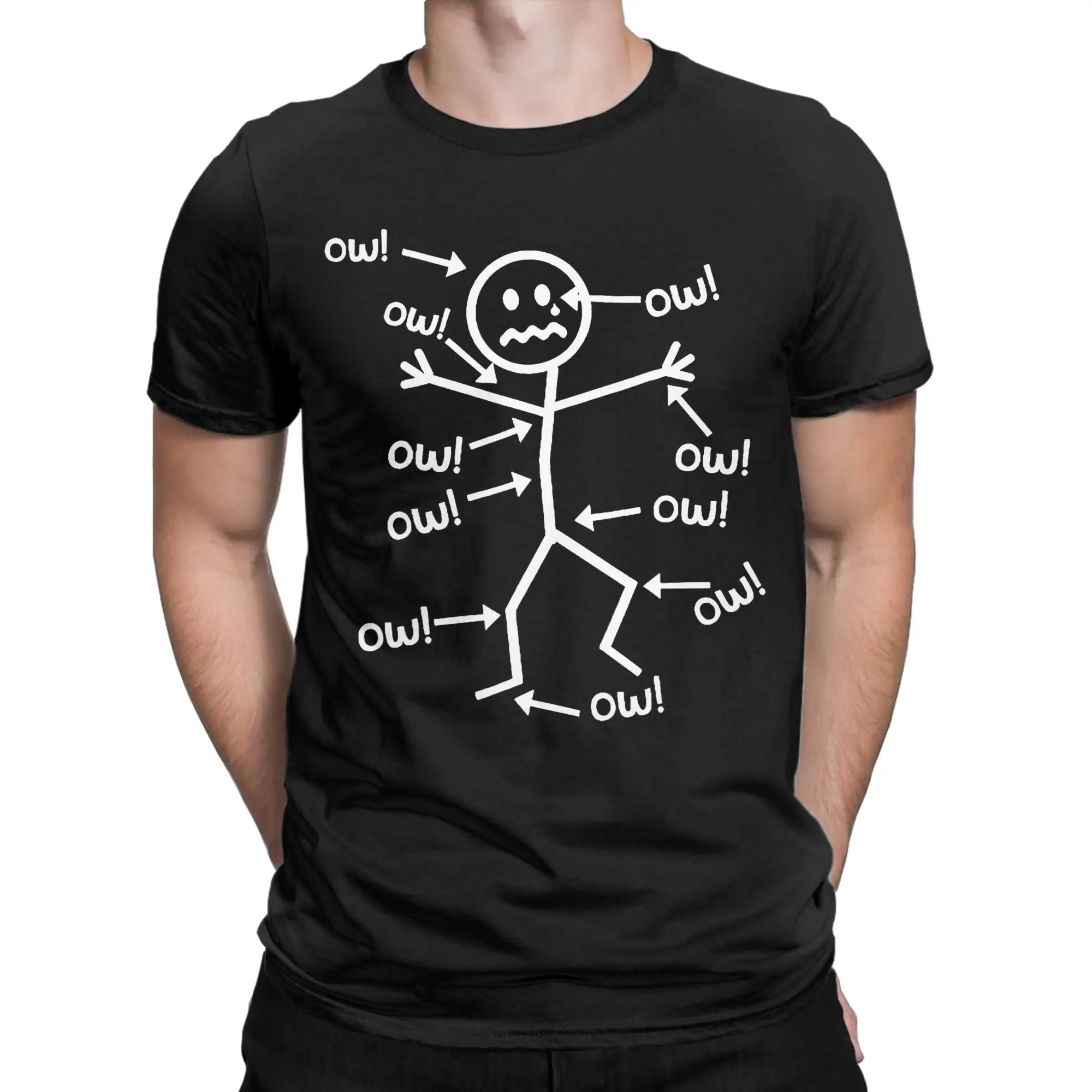 Men's Ow Ow Ow Stick Figure Humor T Shirt Chronic Pain Awareness Cotton merchandise Novelty Crew Neck Tee Shirt Graphic T-Shirt