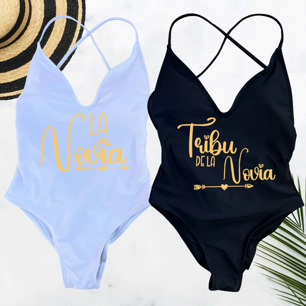 Spanish Girls Bachelorette Hen Party Swimsuit Women Bridal Swimwear Woman Padded Bachelor Party Bride Tribe Squad Bathing Suits