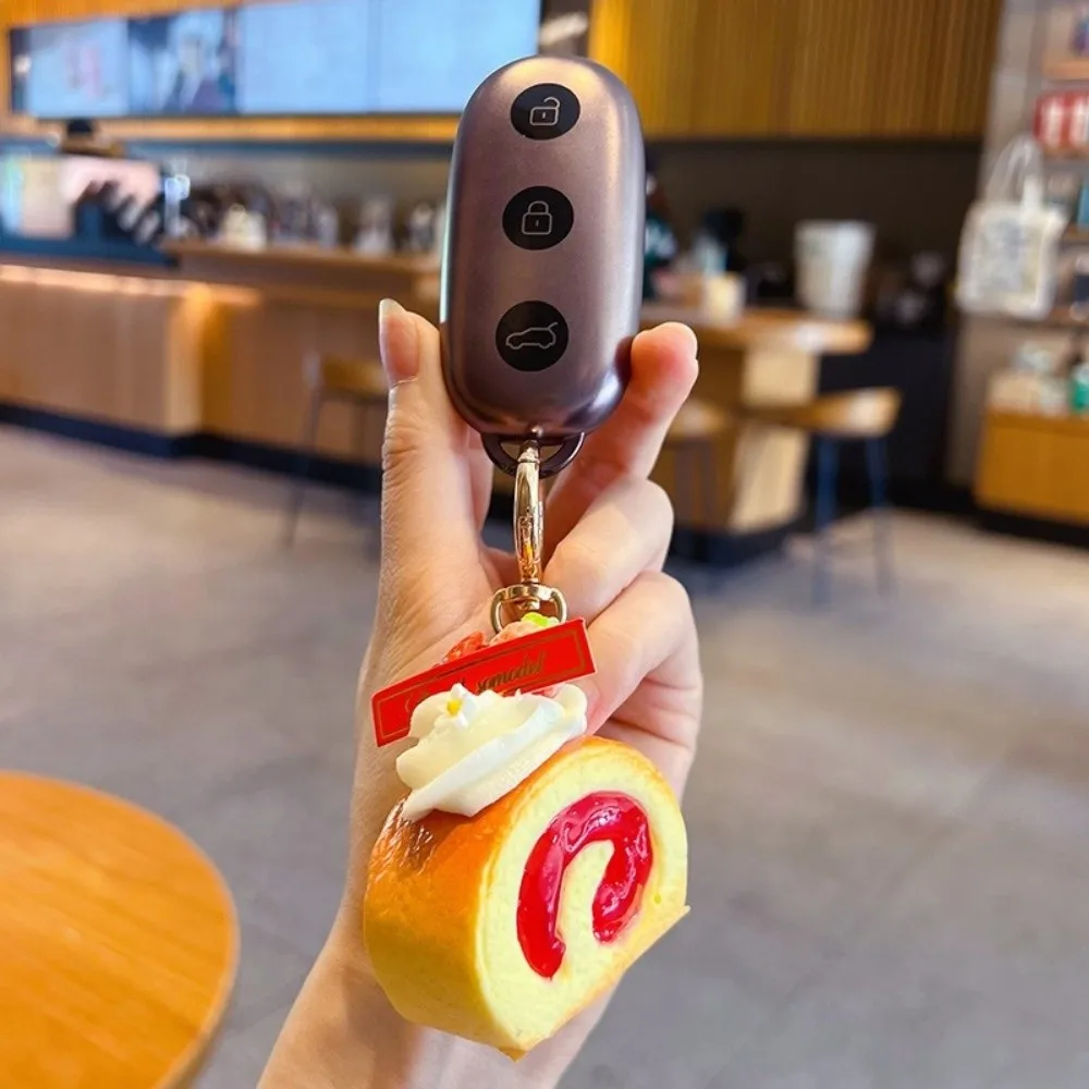 PU Simulation Fruit Keychain Strawberry Simulation Fruit Swiss Roll Keychain Fun Design Blueberry Food Pendant Keychain