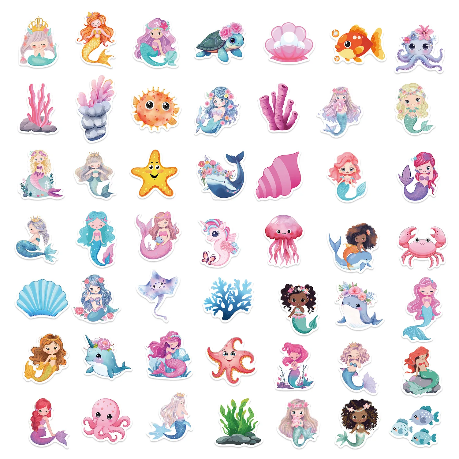 50Pcs Little Mermaid Stickers for phone Laptop, Cups, Water Bottles