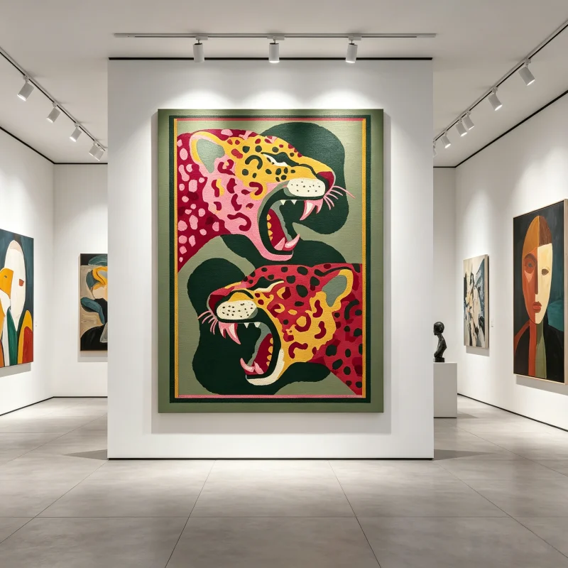 Roaring Leopard Canvas Wall Art Abstract Big Cat Poster Print For Living Room Floral Animal Illustration Canvas Painting Deco