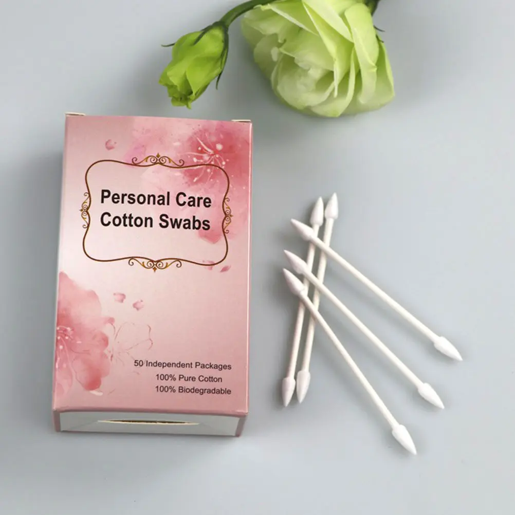 

150Pcs Cotton Stick Swabs Double Head Absorbent Wooden Handle Safe for Face Body Cleaning Travel Makeup