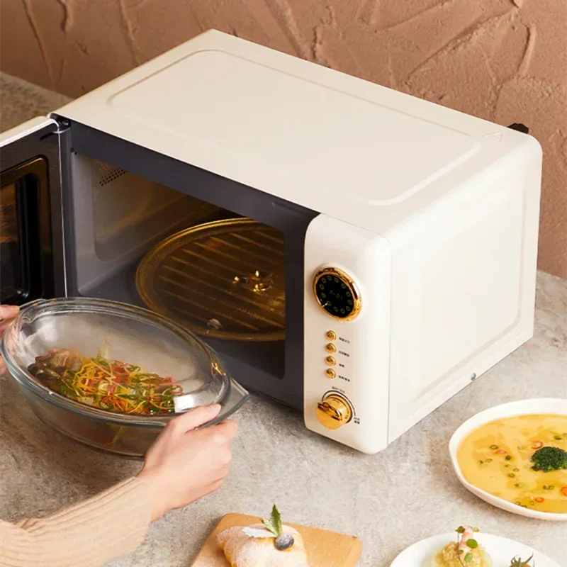 Horno microondas casero pequeño tocadiscos, horno de onda de luz Retro, máquina de cocción al vapor y horneado, multifunción