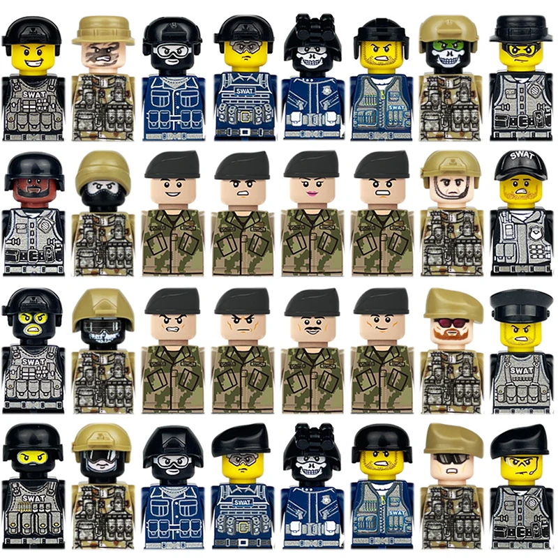 Military Figures Building Block Toy US Russian Special Forces Assault Team Medieval Knights Royal Navy Soldiers Weapon Bricks