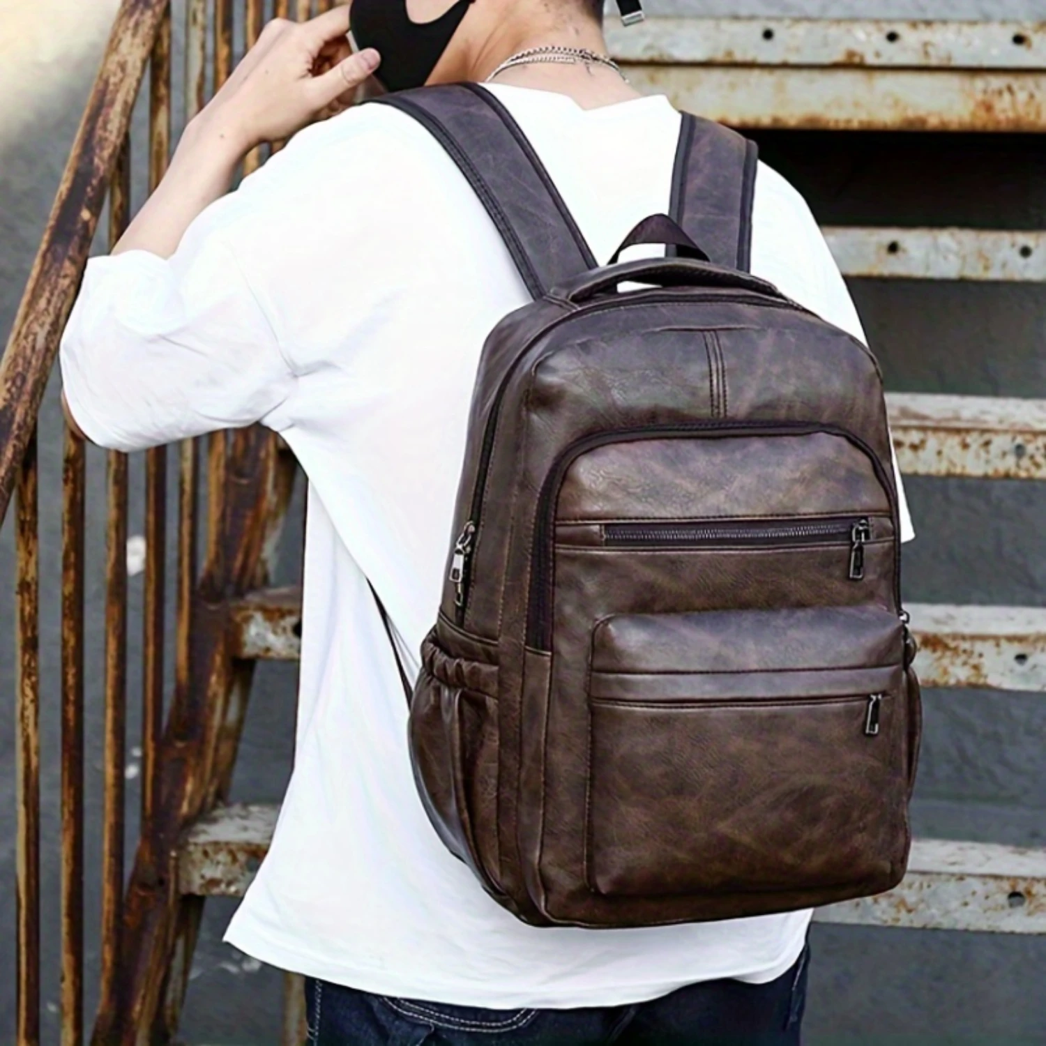

TSA-Approved PU Leather Daypack, Waterproof, Multi-Compartment Computer Backpack