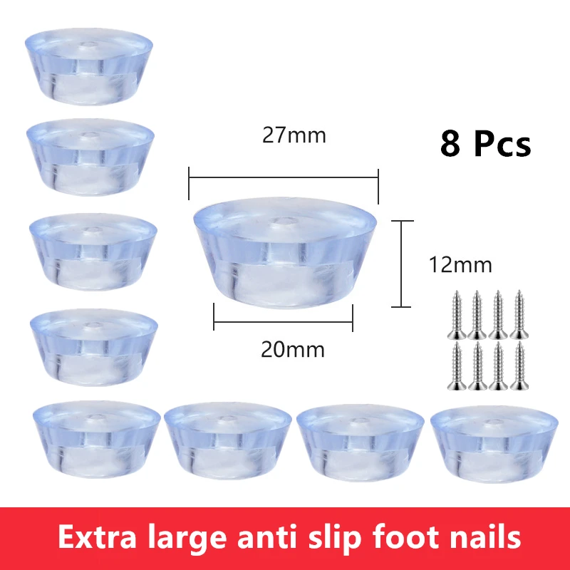 

8 Pcs/Lot 27mm Large Furniture Floor Mats Anti Slip Transparent Tables Chairs Increased Moisture-proof Foot Nails Silicone Pads