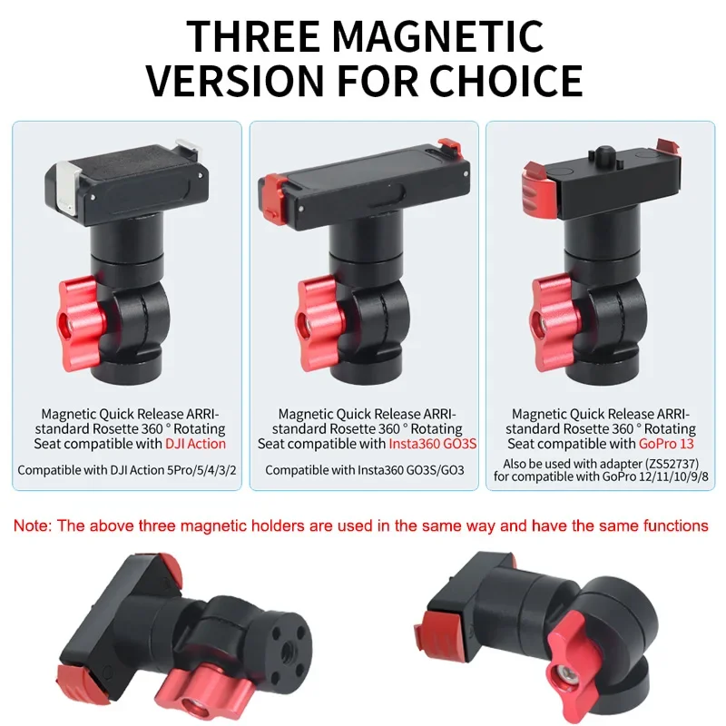 360 °   ダンピング回転三脚ボールヘッドカメラホルダー三脚アダプタークイックリリース磁気ベース Gopro 13 DJI Insta360 用