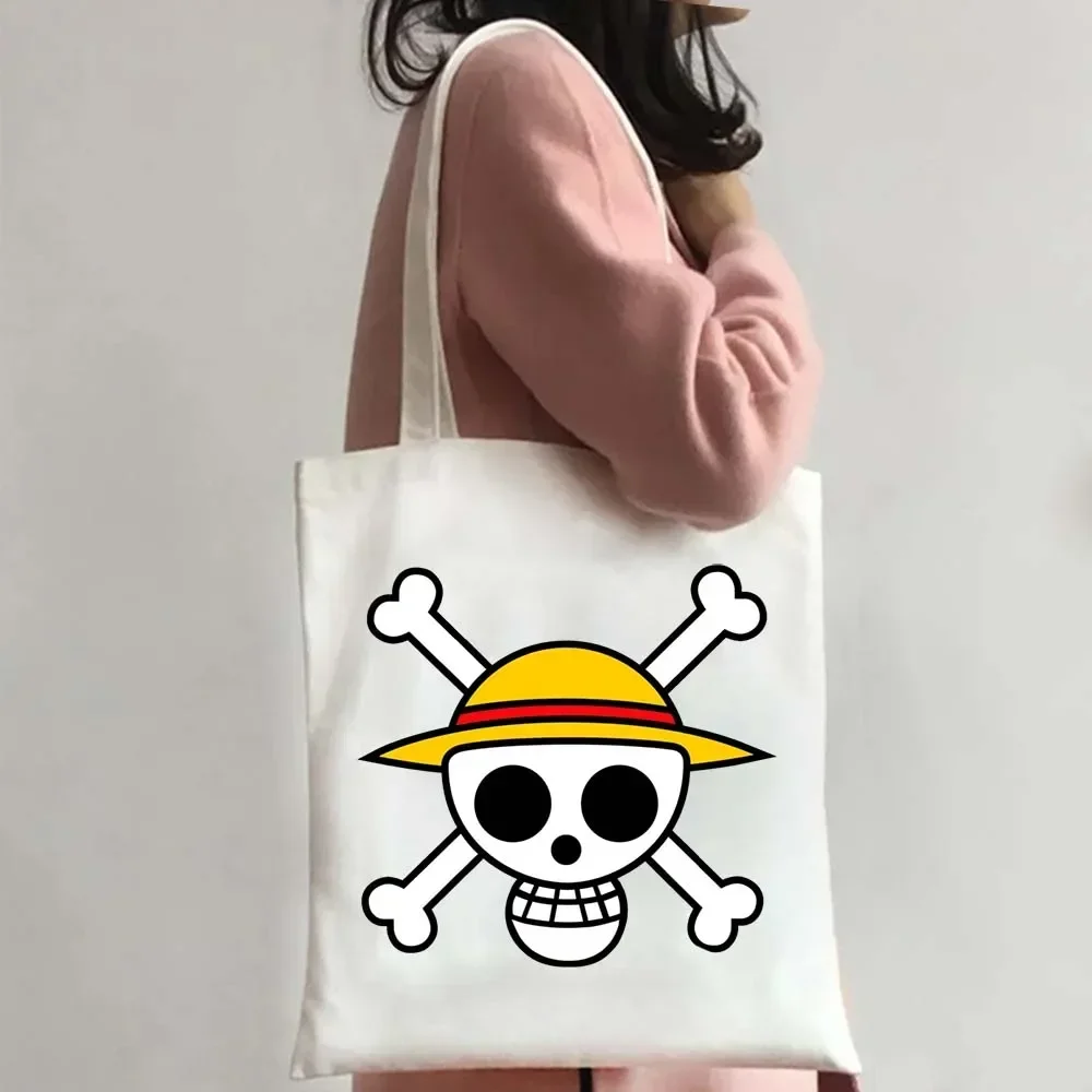 Large Capacity Beach Bag Reusable Shopper Handbags Anime One Piece Monkey Cute Luffy Zoro Tote Bags Shopping Canvas Bag