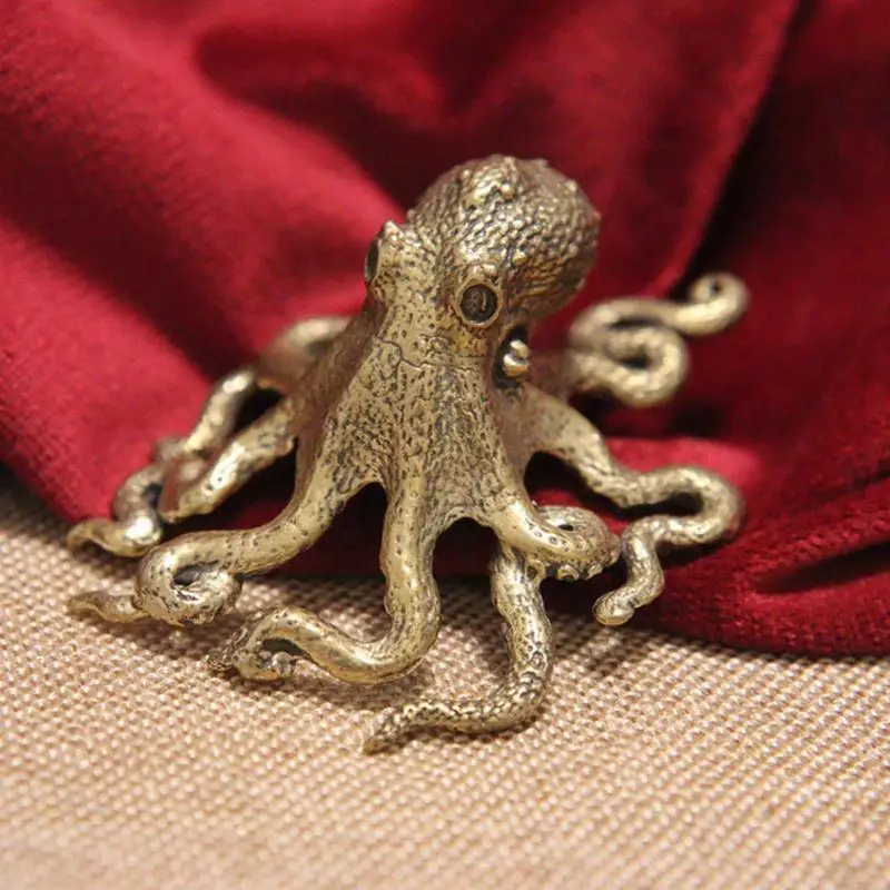 Antique Octopus Home Decoration Brass Copper Animal Figurines Miniatures Desk Ornament Accessories Creative Table Craft