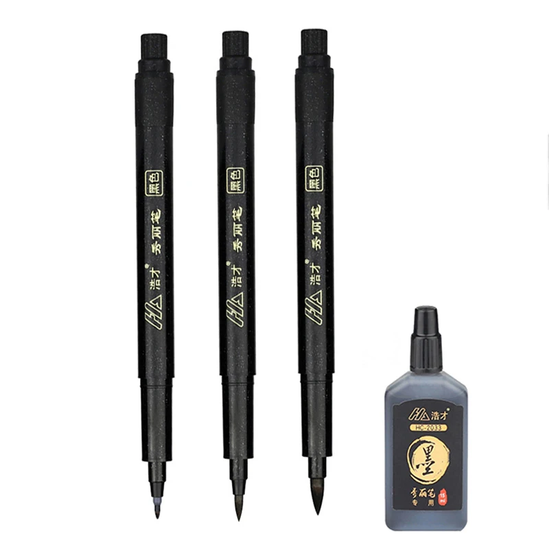 3/4 pcs/lot Hand Lettering Brush Pen Black Ink Calligraphy Pen Markers Art Writing Office School Supplies Stationery Student