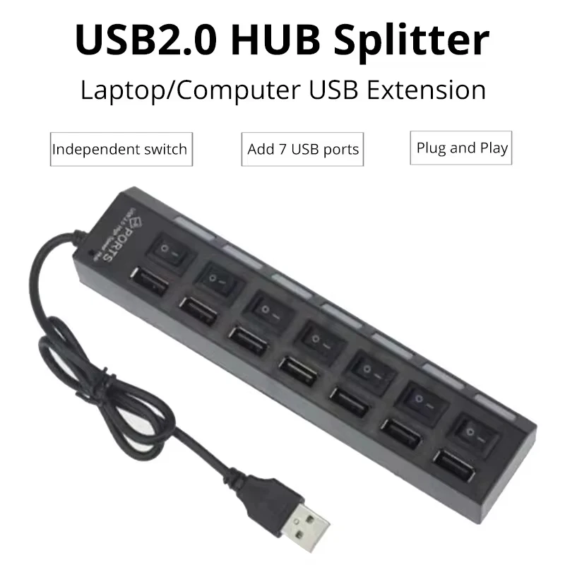 محور تمديد التبديل للكمبيوتر ، محور USB للكمبيوتر ، الكمبيوتر المحمول ، سطح المكتب ، سحب واحد ، 7 مقسم USB ، 7 منافذ