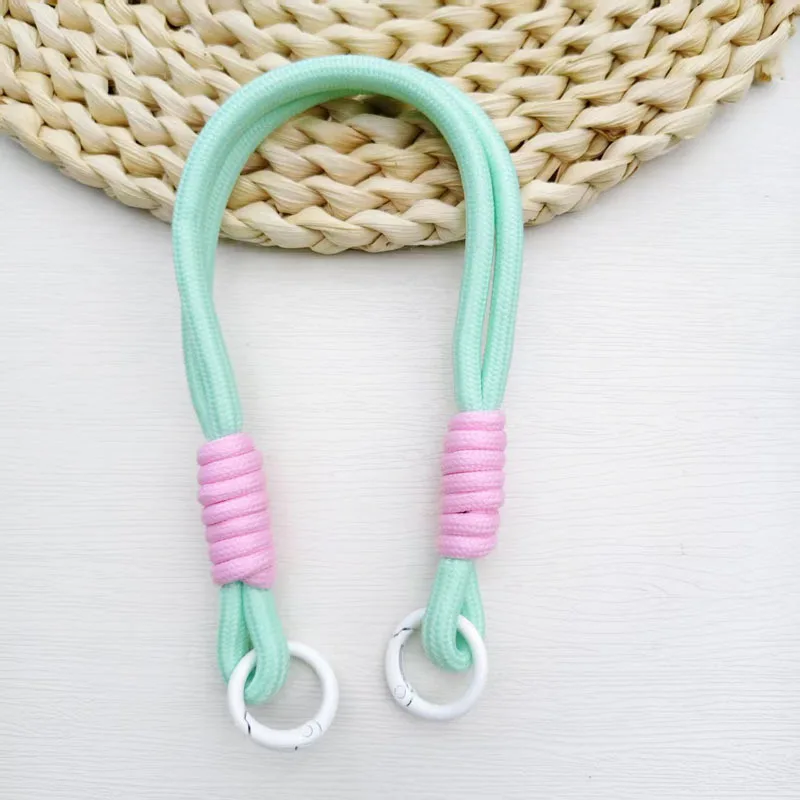 Double Buckle Wrist Rope Car Key Pendant Rope Core Wrapped Round Mobile Phone Hanging Short Polyester Color Blocked Mobile Phone
