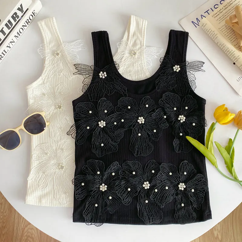 Women White Crop Top Sleeveless Vest Off Shoulder Lace 3D Floral Corset Top Y2k Gyaru Tank Top 2000s Vintage Clothes Summer 2026