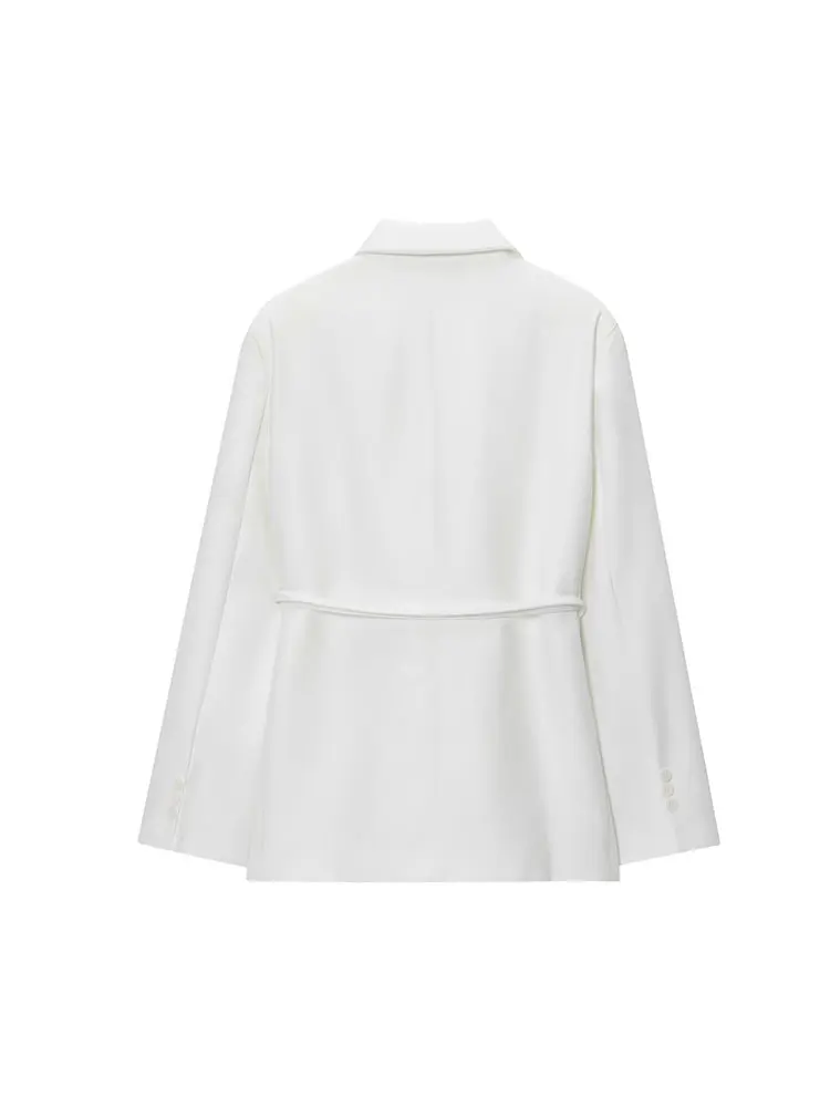 سترة نسائية أنيقة من NLZGMSJ 2025 سترة نسائية أنيقة بياقة على شكل V وأكمام طويلة وجيوب برباط سترة مستقيمة عصرية للمكتب للسيدات