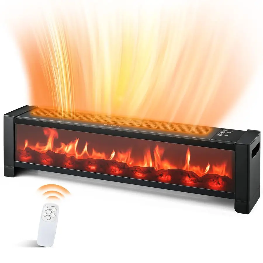 

33 плинтусные обогреватели, электрический камин мощностью 1500 Вт с верхним выходом воздуха, дистанционным управлением, регулируемым термостатом, таймером 12 часов, перегревательTipOver