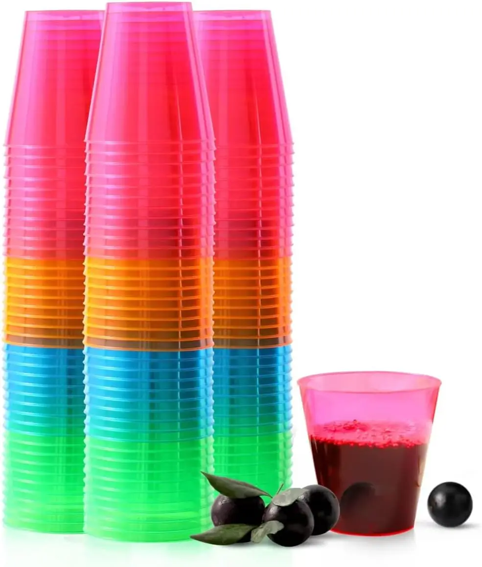 50Pack 2oz Disposable Hard Plastic Cups Shot Glasses Jello Cups Iridescent Neon Birthday Christmas Party Supplies